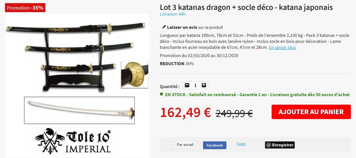 3 Katanas dragon + socle décoration - katana samouraï